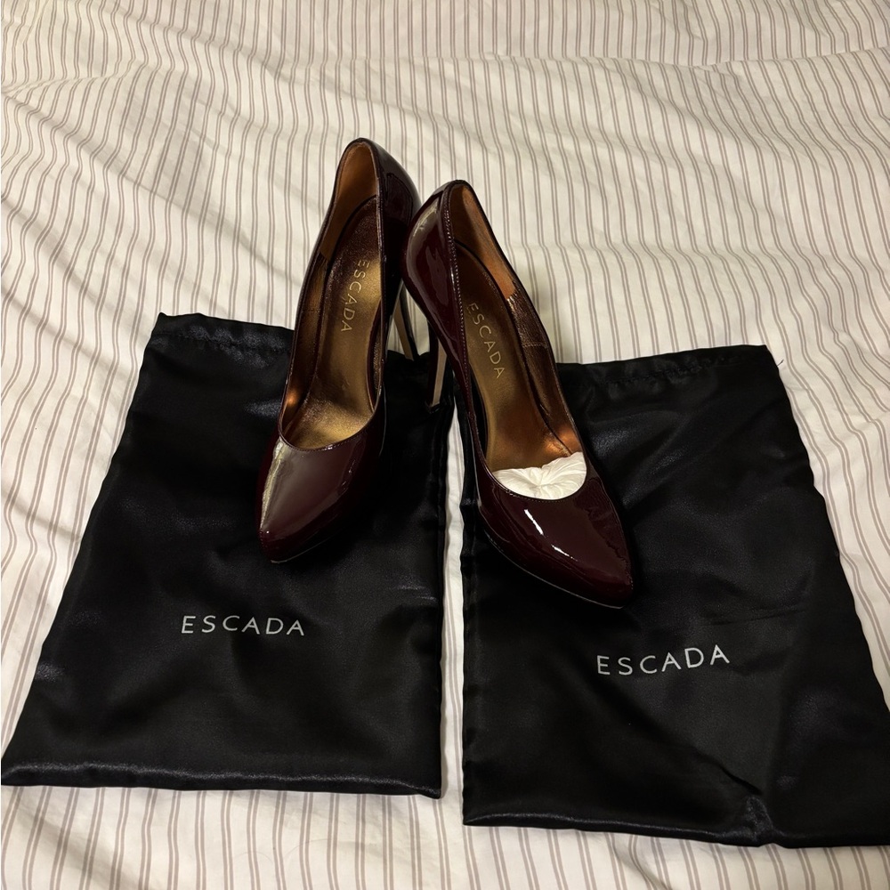 Escada Burgundy Patent Leather Heels